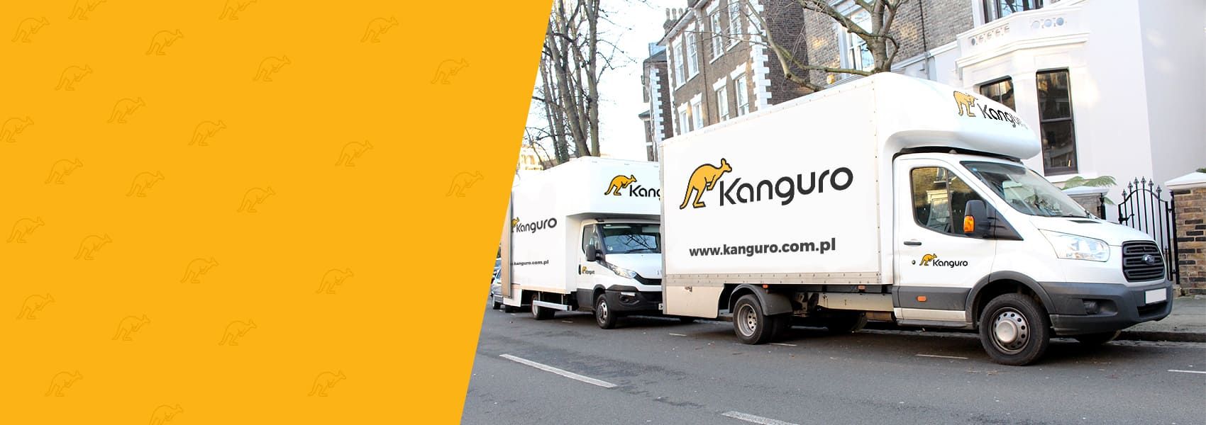 biała ciężarówka z logo Kanguro przeprowadzki z Niemiec do Polski